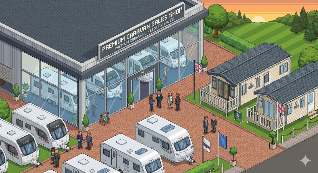 Premium caravan sales shop example art for Happy Pitch Tycoon
