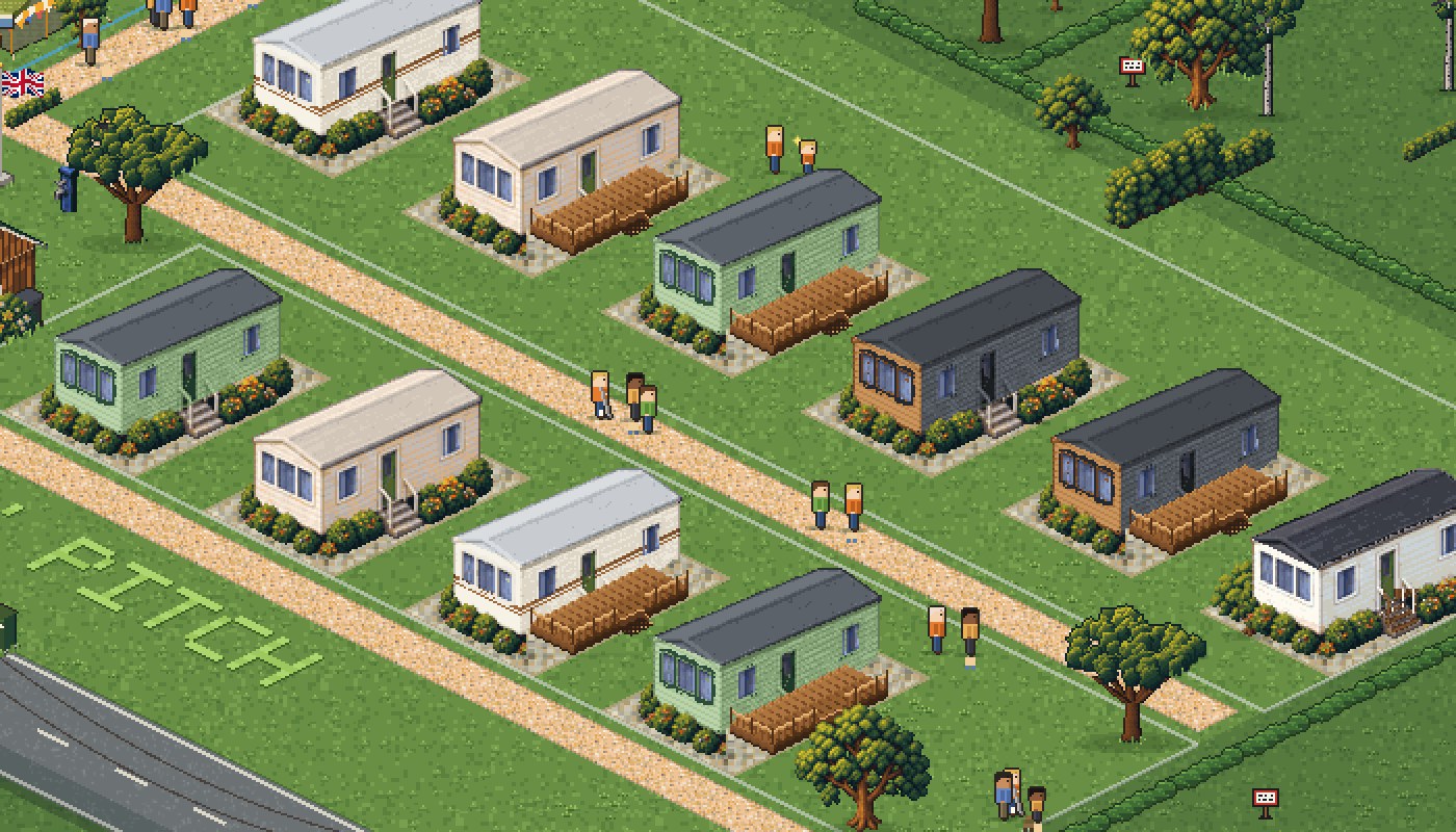 A row of static caravans from a seventies classic to a modern charcoal-and-timber model, several with timber decks